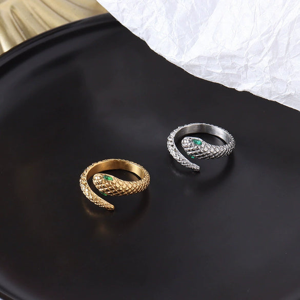 Wholesale Jewelry Titanium Steel Snakeshaped Rhombus Geometric Animals Zodiac Electroplated Ring For Women