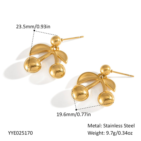 Wholesale Jewelry Titanium Steel Stainless Steel Fruit Pattern Fairy Style Earrings Necklace Suit With Pvd Vacuum Real Gold Electroplating