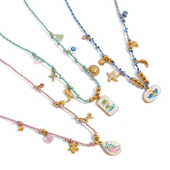 Wholesale Jewelry Titanium Steel Stainless Steel Old Style Geometric Multilayer Stacked Oil Dripping Women's Clavicle Chain Necklace