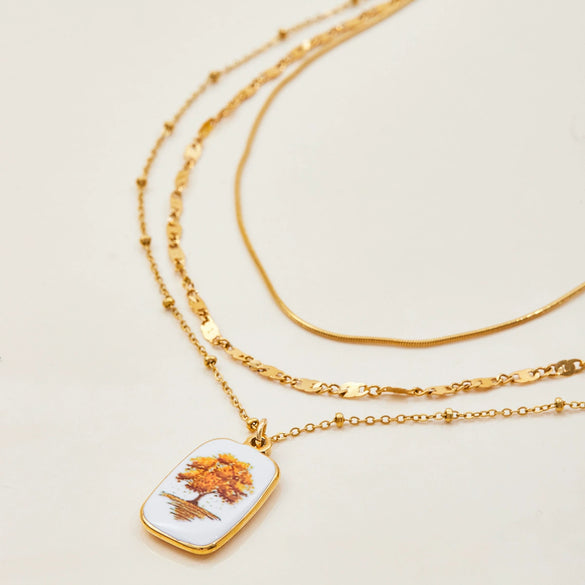 Wholesale Jewelry Titanium Steel Stainless Steel Old Style Geometric Multilayer Stacked Oil Dripping Women's Clavicle Chain Necklace