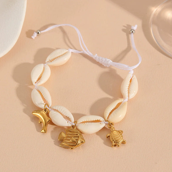 Wholesale Jewelry Titanium Steel Starfish Clown Fish Conch Pendant With Plants Flowers Pattern For Women