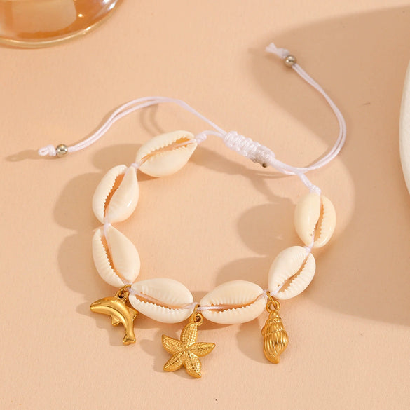 Wholesale Jewelry Titanium Steel Starfish Clown Fish Conch Pendant With Plants Flowers Pattern For Women