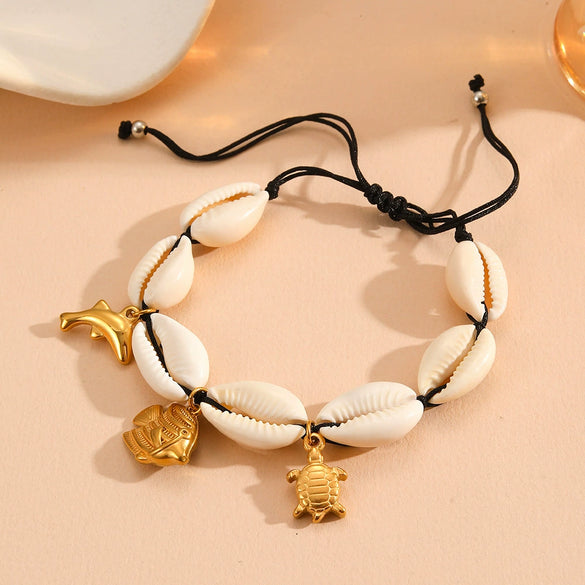 Wholesale Jewelry Titanium Steel Starfish Clown Fish Conch Pendant With Plants Flowers Pattern For Women