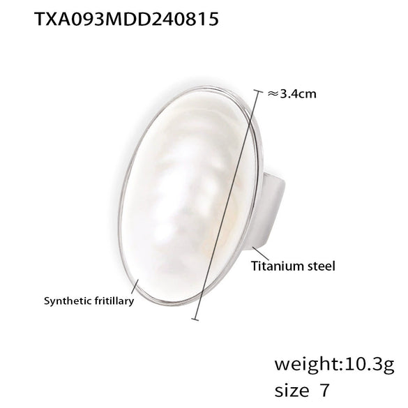 Wholesale Jewelry 316L Stainless Steel Synthetic Fritillaria Ellipse Electroplated Light Luxury Women's Pendant Collarbone Necklace Ring Earrings