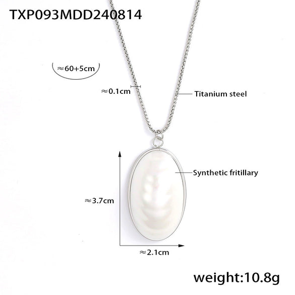 Wholesale Jewelry 316L Stainless Steel Synthetic Fritillaria Ellipse Electroplated Light Luxury Women's Pendant Collarbone Necklace Ring Earrings