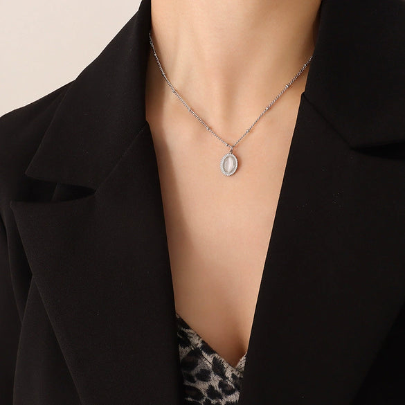 Wholesale Jewelry 316L Stainless Steel Turquoise Opalite Inlaid Cat's Eye Retro Geometric Style For Women