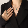 Wholesale Jewelry 316L Stainless Steel Turquoise Opalite Inlaid Cat's Eye Retro Geometric Style For Women