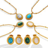 Wholesale Jewelry 316L Stainless Steel Turquoise Opalite Inlaid Cat's Eye Retro Geometric Style For Women