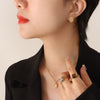 Wholesale Jewelry 316L Stainless Steel Turquoise Opalite Inlaid Cat's Eye Retro Geometric Style For Women
