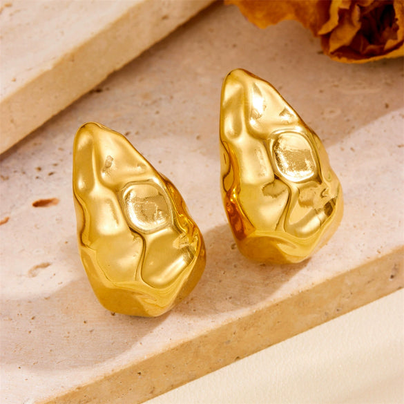 Wholesale Jewelry Titanium Steel Vacuum Plated Geometric Hammer Pattern Water Drop Unisex Earrings