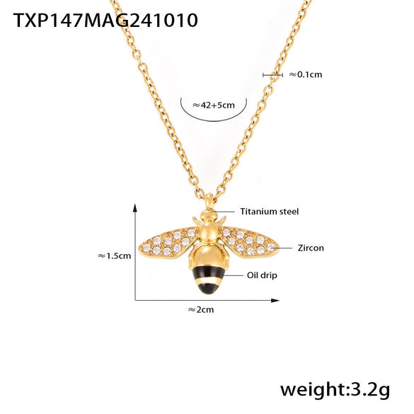 Wholesale Jewelry 316L Stainless Steel Zircon Drip Oil Industrious Little Bee Light Luxury Electroplated Necklace Bracelet Ring Earrings Set For Women