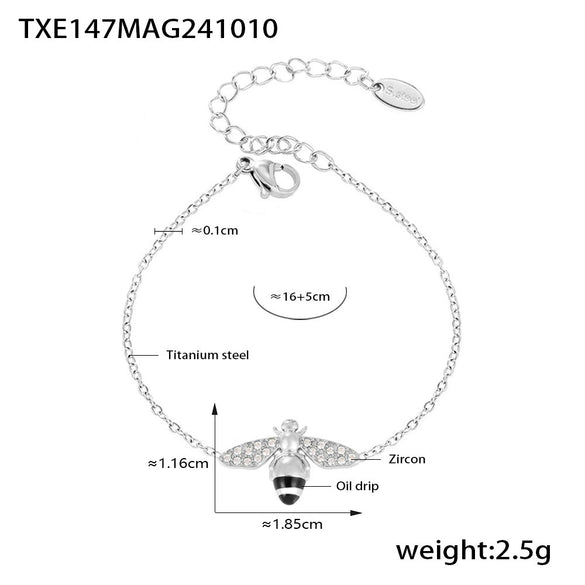 Wholesale Jewelry 316L Stainless Steel Zircon Drip Oil Industrious Little Bee Light Luxury Electroplated Necklace Bracelet Ring Earrings Set For Women