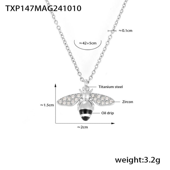 Wholesale Jewelry 316L Stainless Steel Zircon Drip Oil Industrious Little Bee Light Luxury Electroplated Necklace Bracelet Ring Earrings Set For Women