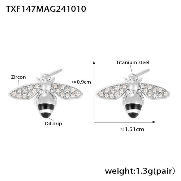 Wholesale Jewelry 316L Stainless Steel Zircon Drip Oil Industrious Little Bee Light Luxury Electroplated Necklace Bracelet Ring Earrings Set For Women