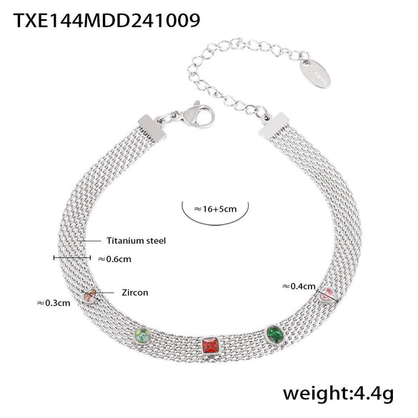 Wholesale Jewelry 316L Stainless Steel Zircon Geometric Colorful Pvd Electroplated Necklace Bracelet