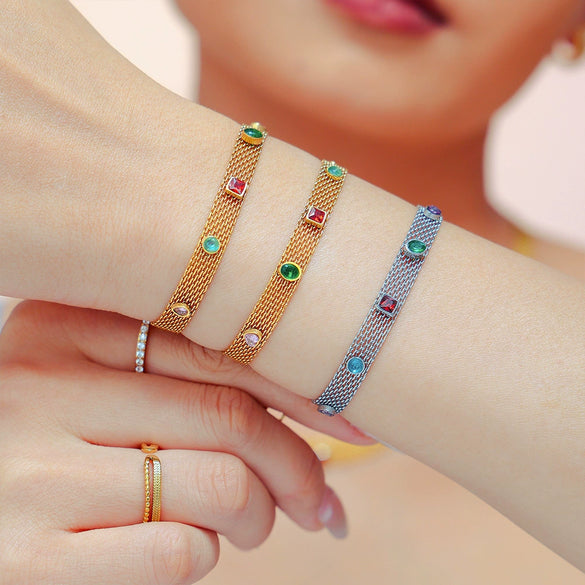 Wholesale Jewelry 316L Stainless Steel Zircon Geometric Colorful Pvd Electroplated Necklace Bracelet