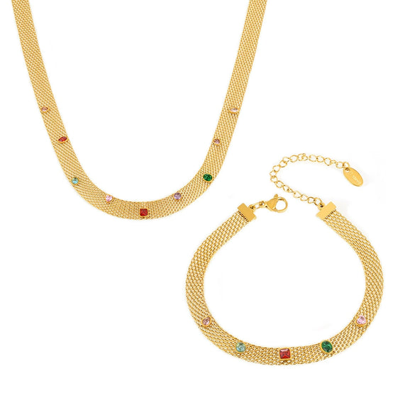 Wholesale Jewelry 316L Stainless Steel Zircon Geometric Colorful Pvd Electroplated Necklace Bracelet