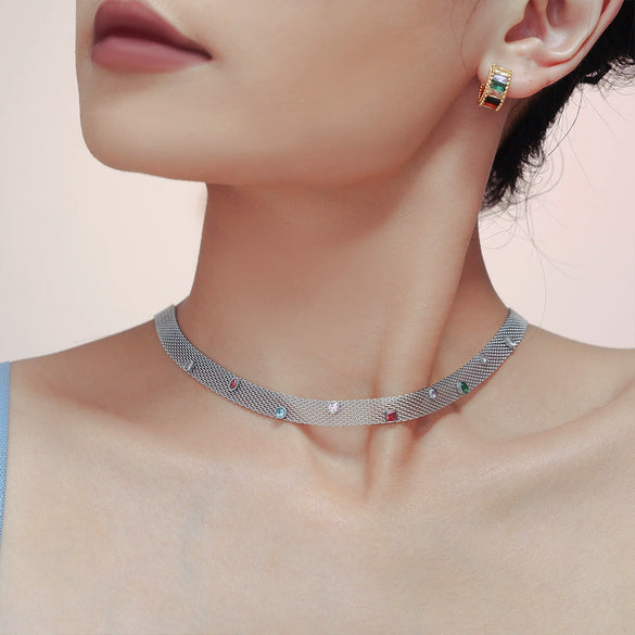 Wholesale Jewelry 316L Stainless Steel Zircon Geometric Colorful Pvd Electroplated Necklace Bracelet