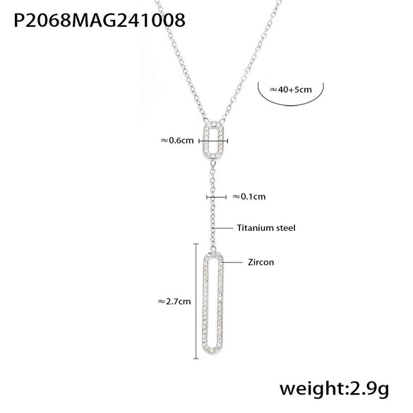 Wholesale Jewelry 316L Stainless Steel Zircon Geometric Hollow Rectangular Double Clavicle Necklace 18K Gold Plated