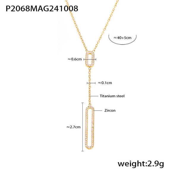 Wholesale Jewelry 316L Stainless Steel Zircon Geometric Hollow Rectangular Double Clavicle Necklace 18K Gold Plated