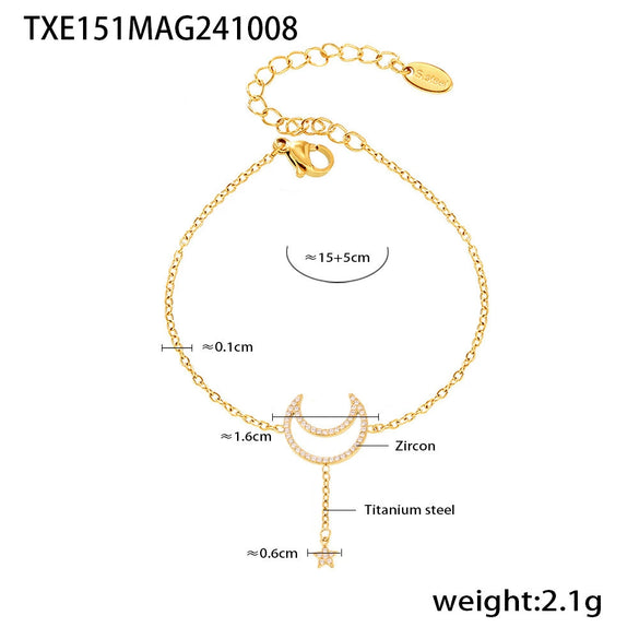 Wholesale Jewelry 316L Stainless Steel Zircon Star Geometric Style Double Clavicle Necklace And Bracelet With Electroplating Treatment