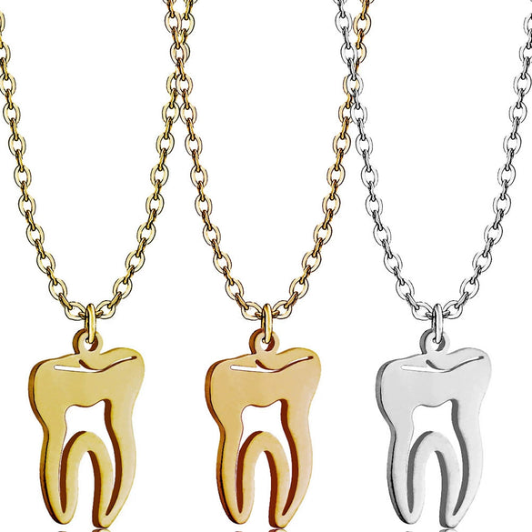 Wholesale Jewelry Tooth Pendant Human Organ Style Titanium Steel And Stainless Steel Geometric Electroplated Unisex Necklace