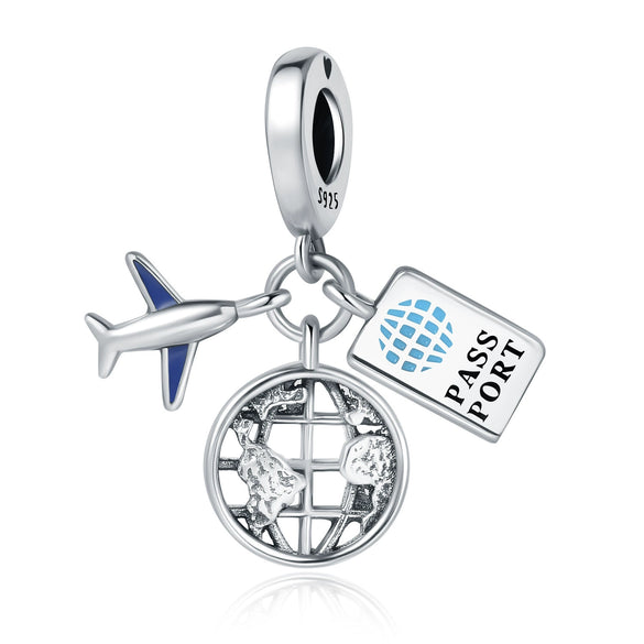 Wholesale Jewelry Travel Style Aircraft Passport Pendant 925 Sterling Silver Dripping Oil