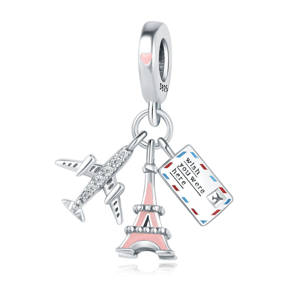 Wholesale Jewelry Travel Style Aircraft Passport Pendant 925 Sterling Silver Dripping Oil