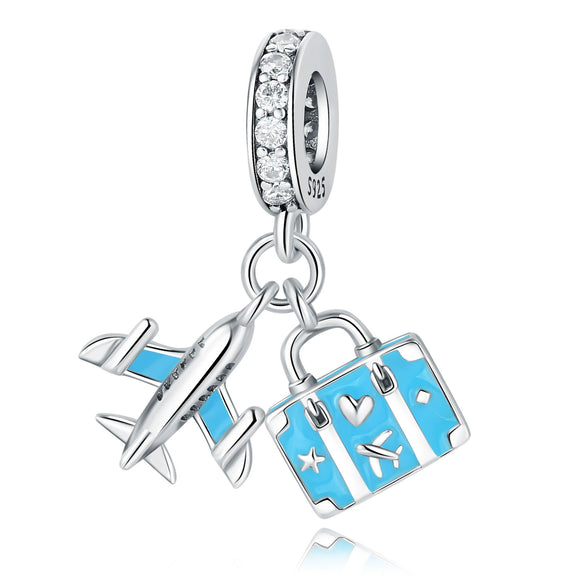 Wholesale Jewelry Travel Style Airplane 925 Sterling Silver Dripping Oil Pendant Bracelet Beads