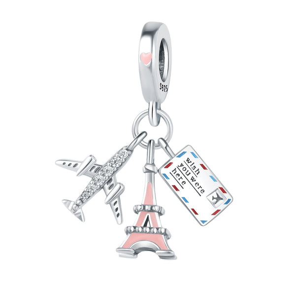 Wholesale Jewelry Travel Style Airplane 925 Sterling Silver Dripping Oil Pendant Bracelet Beads