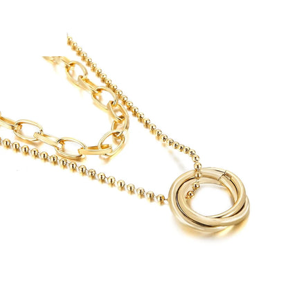 Wholesale Jewelry Trend Sweater Chain Autumn And Winter Double Ring Stainless Steel Necklace