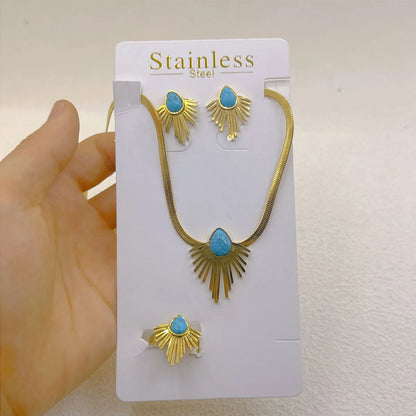 Wholesale Jewelry Tropical Leaves 304 Stainless Steel 18K Gold Plated Jewelry Set