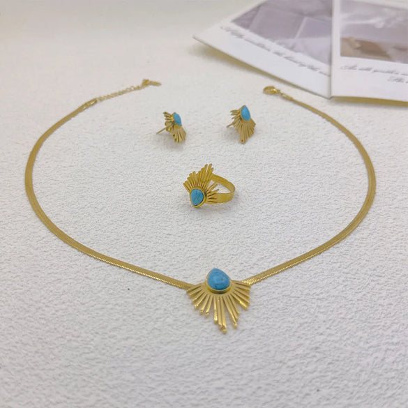 Wholesale Jewelry Tropical Leaves 304 Stainless Steel 18K Gold Plated Jewelry Set