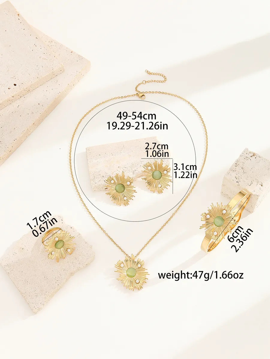 Wholesale Jewelry Tropical Simple Style Ditsy Floral Flower Titanium Steel 18K Gold Plated Inlay Jewelry Set