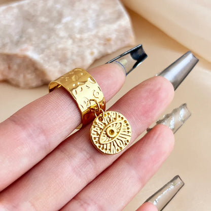 Wholesale Jewelry Tropical Simple Style Eye Solid Color Flower 304 Stainless Steel 18K Gold Plated Plating Charm Rings