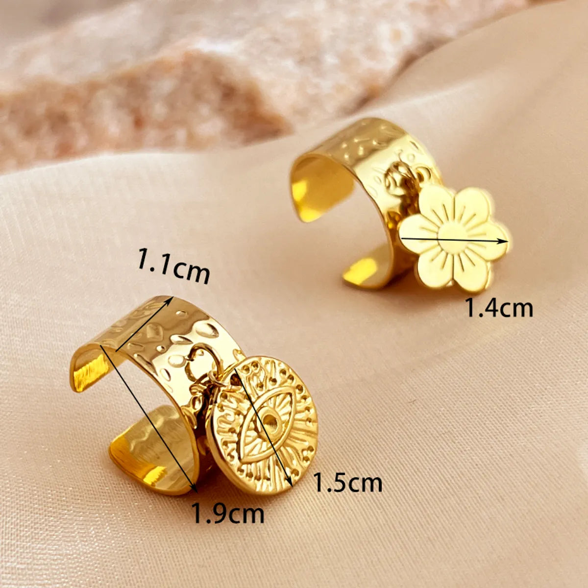 Wholesale Jewelry Tropical Simple Style Eye Solid Color Flower 304 Stainless Steel 18K Gold Plated Plating Charm Rings