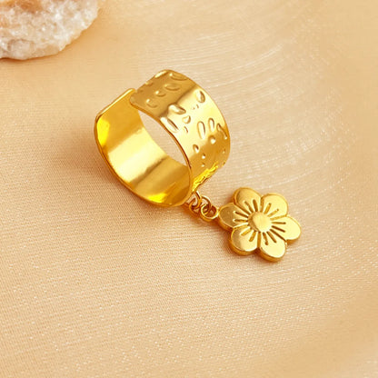 Wholesale Jewelry Tropical Simple Style Eye Solid Color Flower 304 Stainless Steel 18K Gold Plated Plating Charm Rings