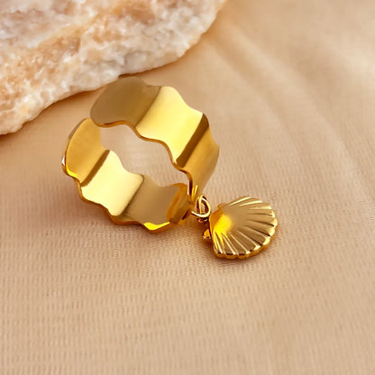 Wholesale Jewelry Tropical Simple Style Star Solid Color Shell 304 Stainless Steel 18K Gold Plated Plating Charm Rings