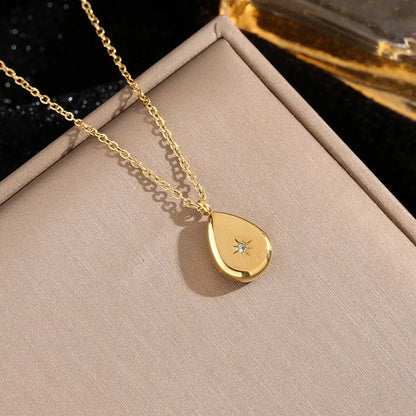 Wholesale Jewelry Tropical Simple Style Streetwear Geometric 304 Stainless Steel Artificial Rhinestones 18K Gold Plated Plating Pendant Necklace