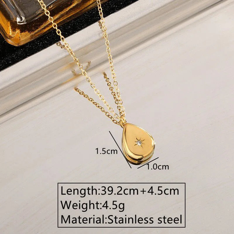 Wholesale Jewelry Tropical Simple Style Streetwear Geometric 304 Stainless Steel Artificial Rhinestones 18K Gold Plated Plating Pendant Necklace