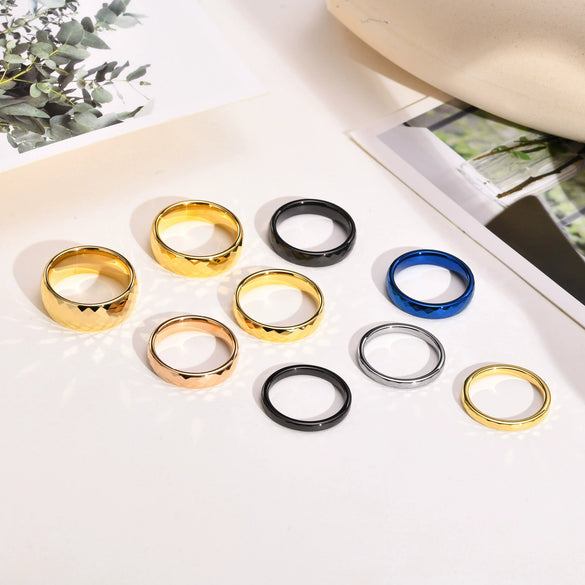 Wholesale Jewelry Tungsten Steel Geometric Polygon Couple Ring With Flower Cut And Polishing