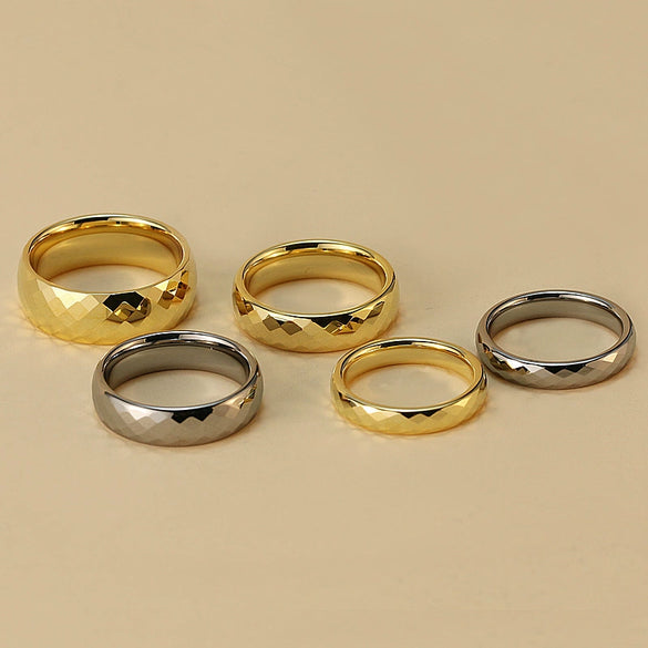 Wholesale Jewelry Tungsten Steel Geometric Polygon Couple Ring With Flower Cut And Polishing