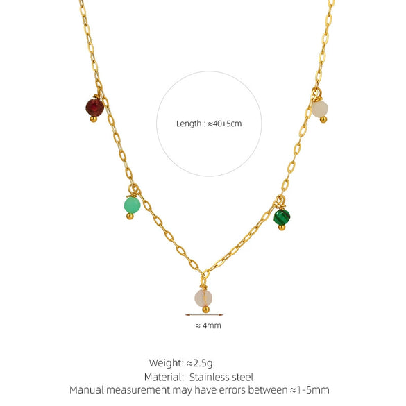 Wholesale Jewelry Turquoise Pink Crystal Amethyst Beads Multipendant Necklace Titanium Steel Electroplating Geometric Style For Women