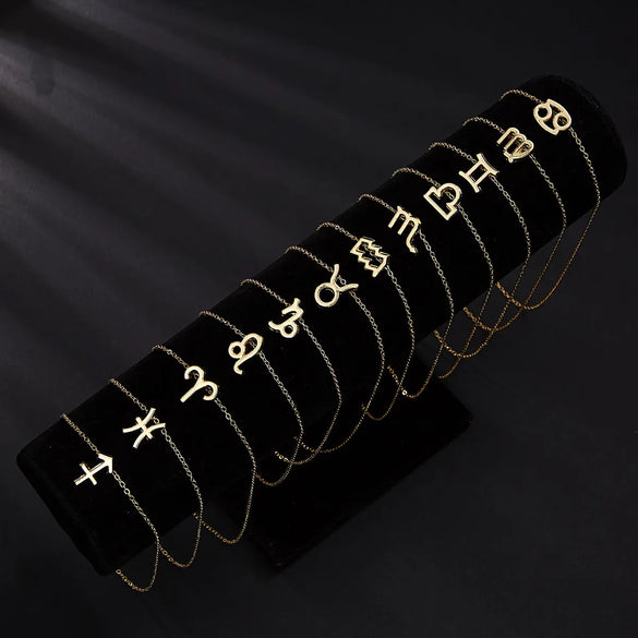 Wholesale Jewelry Twelve Constellation Symbol Inlaid Rhinestone Necklace Gooddiy