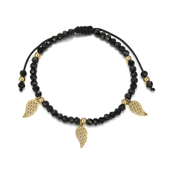 Wholesale Jewelry Unisex Black Rope Beaded Bracelets Titanium Steel Electroplating