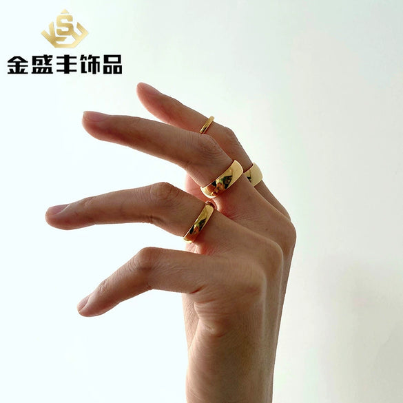 Wholesale Jewelry Unisex Couple Ring Geometric Titanium Steel Electroplated Gold Fashion