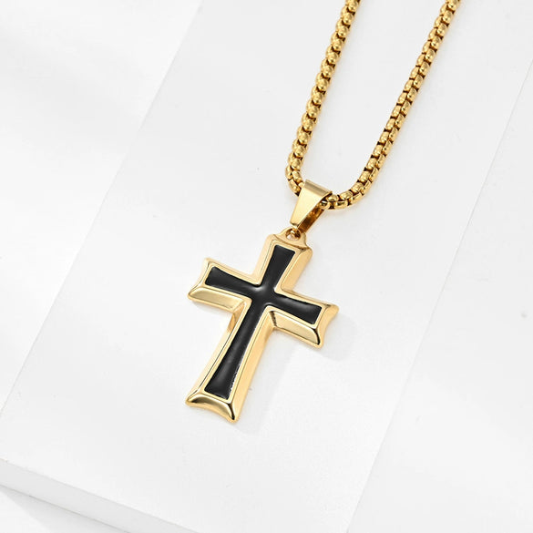 Wholesale Jewelry Unisex Cross Titanium Steel Alloy Pendant Necklace With Geometric Pattern And Electroplating Treatment
