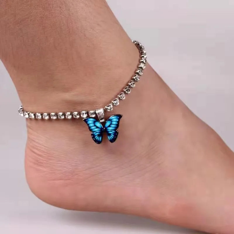 Wholesale Jewelry Vacation Beach Butterfly Alloy Artificial Gemstones Anklet