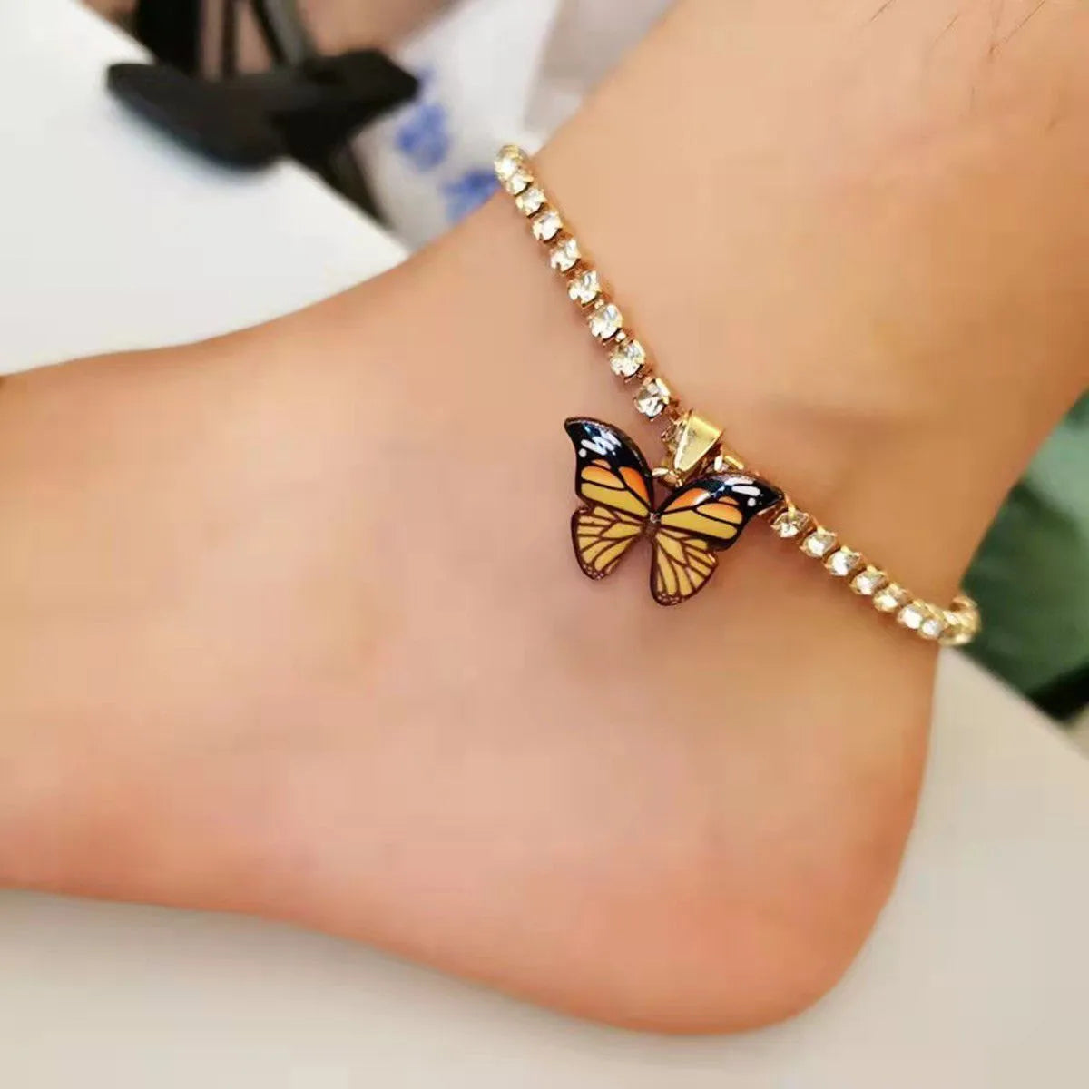 Wholesale Jewelry Vacation Beach Butterfly Alloy Artificial Gemstones Anklet