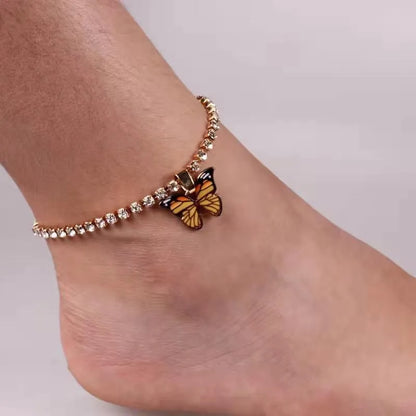 Wholesale Jewelry Vacation Beach Butterfly Alloy Artificial Gemstones Anklet